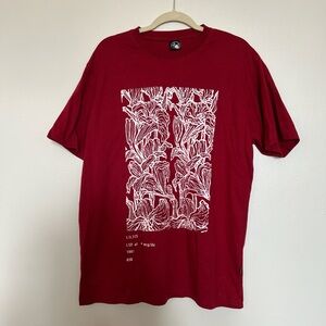 Ball & Chain red graphic tee with white screenprint design